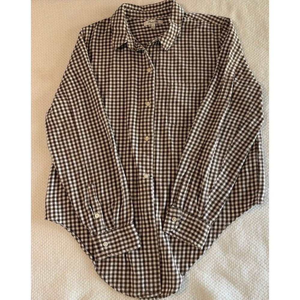 Madewell Brown & White Gingham Button-Down Shirt - Size Large